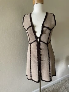 Vintage 70’sLeather &Sweater Boho Hippie Long Vest Small - Picture 1 of 5