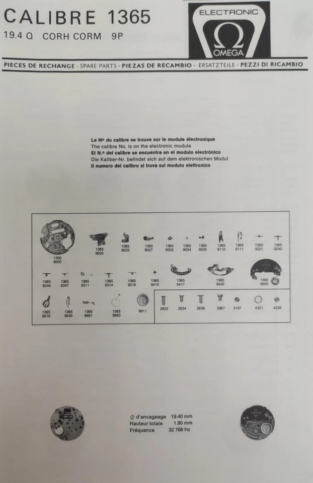 Omega 1365 NOS Movement parts - List for parts