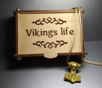 THOR'S HAMMER PINGENTE VIKING AMULETO BRONZE SÓLIDO ESTILO MASCULINO + Caixa de madeira presente - Imagem 1 de 4