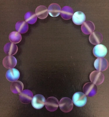 Womens Girls Glass Synthetic Opal Matte Purple 8mm Beaded Stretch Bracelet, Glow - Image 1 of 4