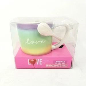 Taza de cerámica Love Heart con cuchara de té y chocolate caliente nueva en caja 16 oz - Imagen 1 de 5