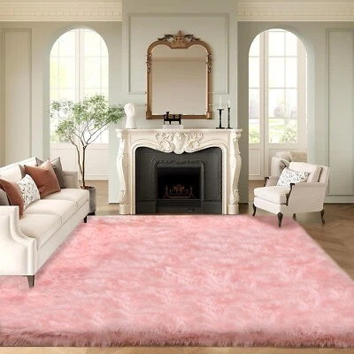 Pink Fluffy Area Rug Fuzzy Furry Faux Fur Sheepskin Rug for Living Room Bedroom - Image 1 of 4