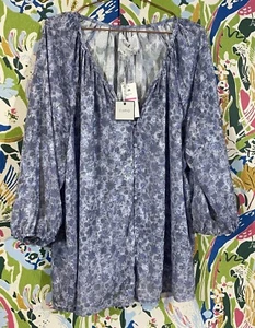 Cupio Women's Printed Top Shirt - Violet Nova - Size 2X - Blouson Sleeves NWT - Picture 1 of 8