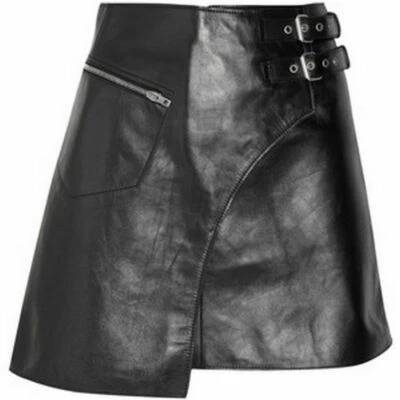 Mini Skirt Women Genuine Black Lambskin High Quality Leather Designer Wear 275 - Image 1 of 4