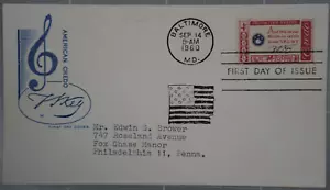 US 1960 FDC, Francis Scott Key Credo And This Be Our Motto, House of Farnam, 4c - Picture 1 of 2