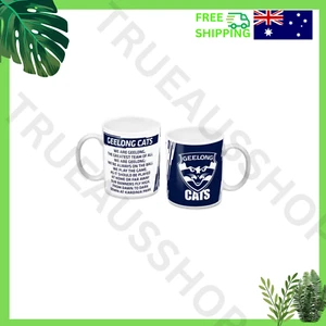 AFL Geelong Cats Mug 300ml Ceramic Blue White Team Logo with Song Text - Picture 1 of 1