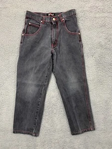 BXJ BOM-X JEANS M10 Boy's Black Red Denim Jeans Distressed Punk Emo 5-Pockets - Picture 1 of 9