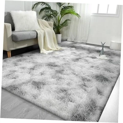  Alfombras de área grande de 9x12 pies para sala de estar, alfombra peluda gris y blanca teñida con corbata  Foto 1 de 4