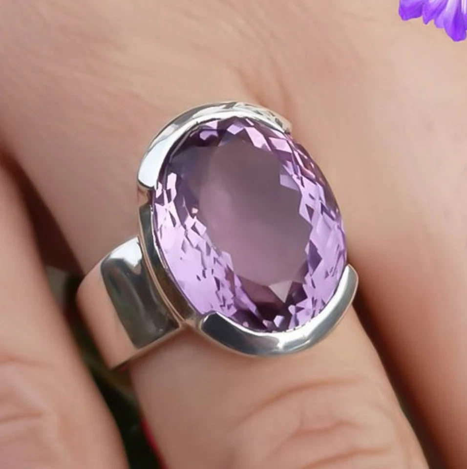 African Amethyst Gemstone 925 Sterling Silver Handmade Jewelry Ring All Size - Image 1 of 4