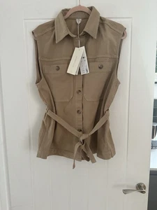 ARKET pure cotton oversized belted workwear waistcoat in beige size 10. BNWT - Picture 1 of 6