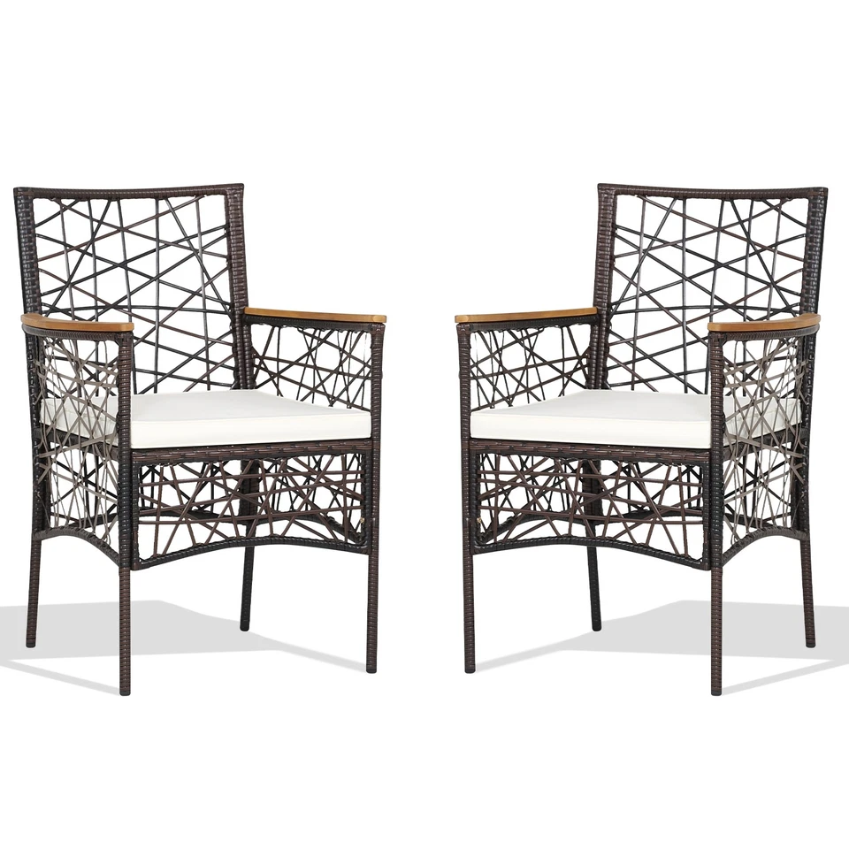 Patiojoy Set of 2 Outdoor Dining Chairs PE Wicker Bistro Chairs with Cushion - Image 1 of 4