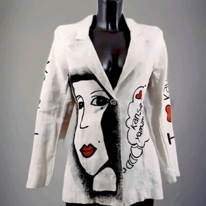 Vintage Tailored Product Regenerated Linen Rubberiz Kansai Yamamoto Hand Painted - Picture 1 of 12