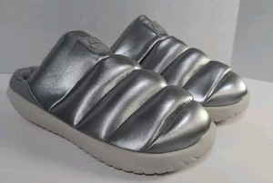 New Nike Burrow SE Womens Size 10 Metallic Silver Slides Slipper Shoes Puffer - Picture 1 of 10