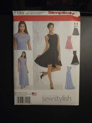Simplicity 1195 Special Occasion Dress w Lace Overlay, 3 Lengths Sz 12-20 UNCUT - Image 1 of 3
