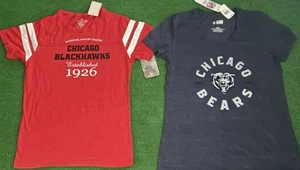 Chicago Blackhawks & Bears Women’s Two Tee Bundle NWT Size Medium Red & Blue - Picture 1 of 4