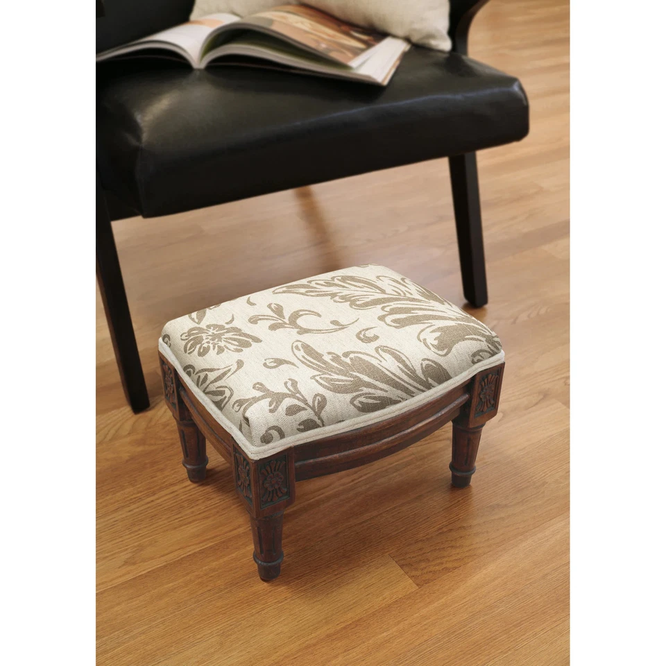 Taupe Tuscan Floral Footstool with wood stained finish Taupe Small - Imagem 1 de 3