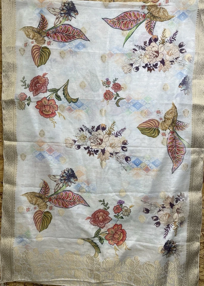 Цветочная шелковая смесь с золотой парчовой отделкой одеяло, шарф, покрывало  - Изображение 1 из 4