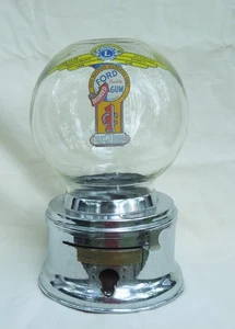 FORD Glass Globe Penny Chrome Gumball Machine Fired on Ford Decal Lions Club - Picture 1 of 7