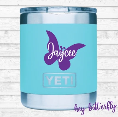 Calcomanía monograma pegatina de vinilo para tu vaso portátil taza mariposa nombre regalo Foto 1 de 2