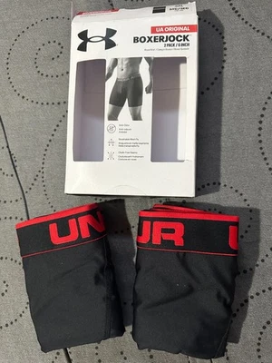 UNDER ARMOUR 2 PACK BLACK & RED BOXERJOCK BRIEFS SHORTS 6" SIZE 5XL MEN $35.00 - Image 1 of 4