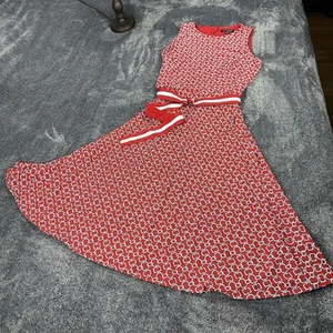 Lauren Ralph Lauren Midi Dress Women's 12 Red Chain Print Fit & Flare - Picture 1 of 17