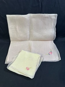 VTG Card Table Cover & 3 Napkins Sheer Embroidered 36" Luncheon - Picture 1 of 7
