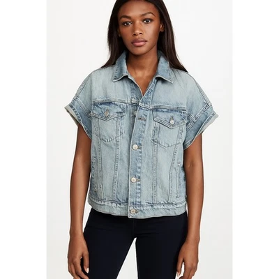 Chaqueta de Camionero Denim Manga Corta Enrollada Current Elliot Índigo Claro Talla 0 EE. UU. Foto 1 de 4