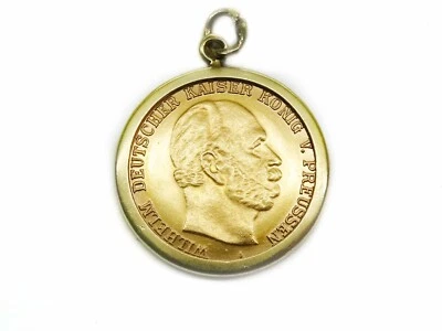 Colgante moneda de 5 marcos oro 1877 Guillermo emperador alemán rey V. Prusia Foto 1 de 4