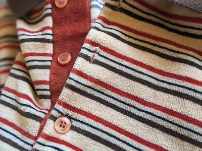 Camisa Vintage Años 70 Manga Larga, Rayas Marrón y Naranja, Talla L Foto 1 de 4