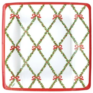 Garland trellis Christmas Salad - Caspari Paper Party Plates 20.5 cm pack of 8 - Picture 1 of 1