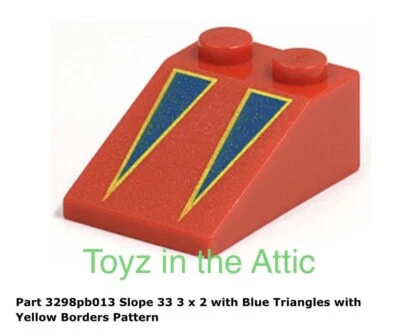 Lego 1x 3298pb013 Red Slope 33 3 x 2 with Blue Triangles with Yellow Borders - Image 1 of 2