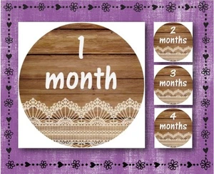 Wood w/ Lace - Baby Milestone Stickers - Months 1-12 - 2.5" Round Glossy Labels - Picture 1 of 12