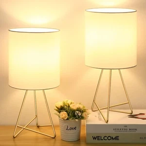 BesLowe Bedside Table Lamps Set of 2,Brass Metal Modern Simple Desk Lamps - Picture 1 of 7