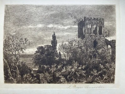 "gotische Ruine" Orig. Radierung von Luise Begas Parmentier um 1880 signiert - Bild 1 von 3