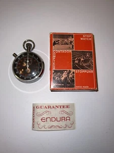 VINTAGE ENDURA MANUAL STOPWATCH 53MM SWISS W/ BOX AND CARD 1950S EXCELLENT - Picture 1 of 4