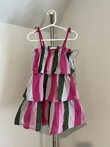 Janie and Jack Girls Raspberry Rose Striped Tiered Ruffled Gauze Sundress 5 - Picture 1 of 5
