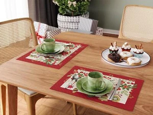 Manteles tradicionales de Navidad rojos y blancos - Juego de 2 piezas. Talla 14"x18" - Imagen 1 de 1