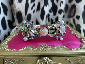 Betsey Johnson Sweet Shop Embellished Bow Mesh Pearl Hinged Bangle Bracelet - Picture 1 of 7