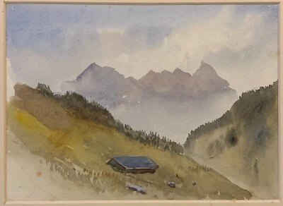 Pintura antigua original galesa Snowdon Mountains año 1910 Wyddfa acuarela Reino Unido Foto 1 de 4