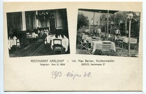 Germany Berlin 1913 Restaurant KARLSHOF,Max Becker kitchen master,rare postcard - Picture 1 of 2
