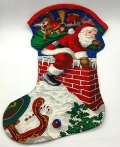 Enorme Medias Cranston de Colección Santa Chimenea Juguete Brillo Nieve 30 x 17 Bandera Americana - Imagen 1 de 5