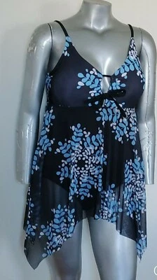 NEW PLUS WOMEN'S SWIMSUIT ONE PIECE HANKY HEM CHIFFON Size 2XL ADJUSTABLE STRAP - Image 1 of 4