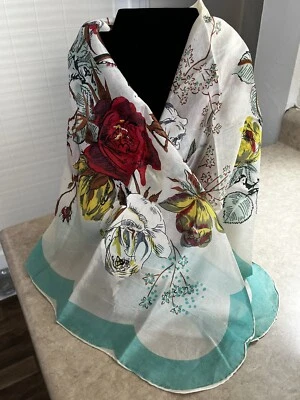 Vintage 1950s Fine Silk Floral Scarf 35”x 30” STUNNING!! - Image 1 of 4