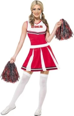 Ladies Cheerleader Costume with pom poms | Red | Size XS UK Size 4-6 | X675 - Image 1 of 2