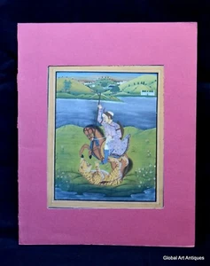 Fine Handmade Old Collectible Indian Miniature Painting hunting scene. i54-780 - Picture 1 of 7