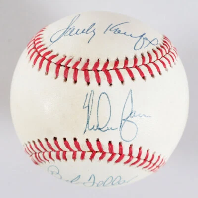 HOF Pitchers Sandy Koufax Signed Baseball w/ Nolan Ryan & Bob Feller - COA JSA - Image 1 of 4