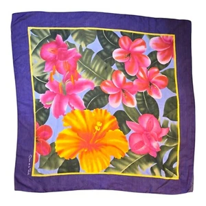 OSCAR DE LA RENTA Bright Color Floral 100% Silk Scarf Accessory Street Japan - Picture 1 of 4