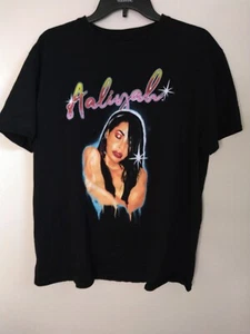 Aaliyah T-Shirt Size XL Black Retro Hip Hop RB Music Graphic Cotton Tee - Picture 1 of 5