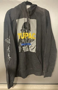 TUPAC Gray Hooded Sweatshirt 2PAC Shakur  Pullover Hoodie Men's  Med Kangaroo - Picture 1 of 4