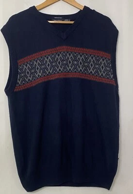 Chaleco Suéter Nautica Highland Hilado Azul Marino Rojo Nórdico Talla XL Mezcla de Cachemira Foto 1 de 4